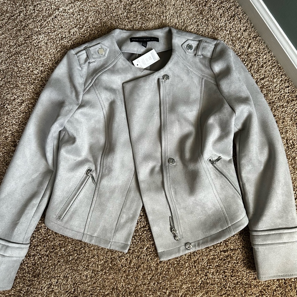 Gorgeous White House black market, light grey, suede jacket.